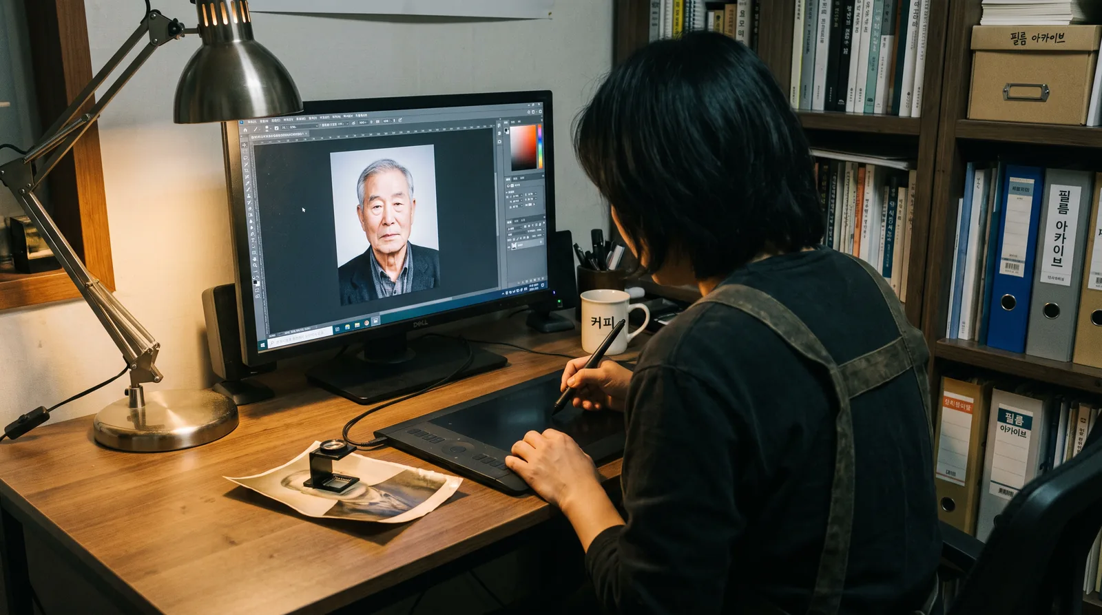 사진을 다듬는 작업 책상