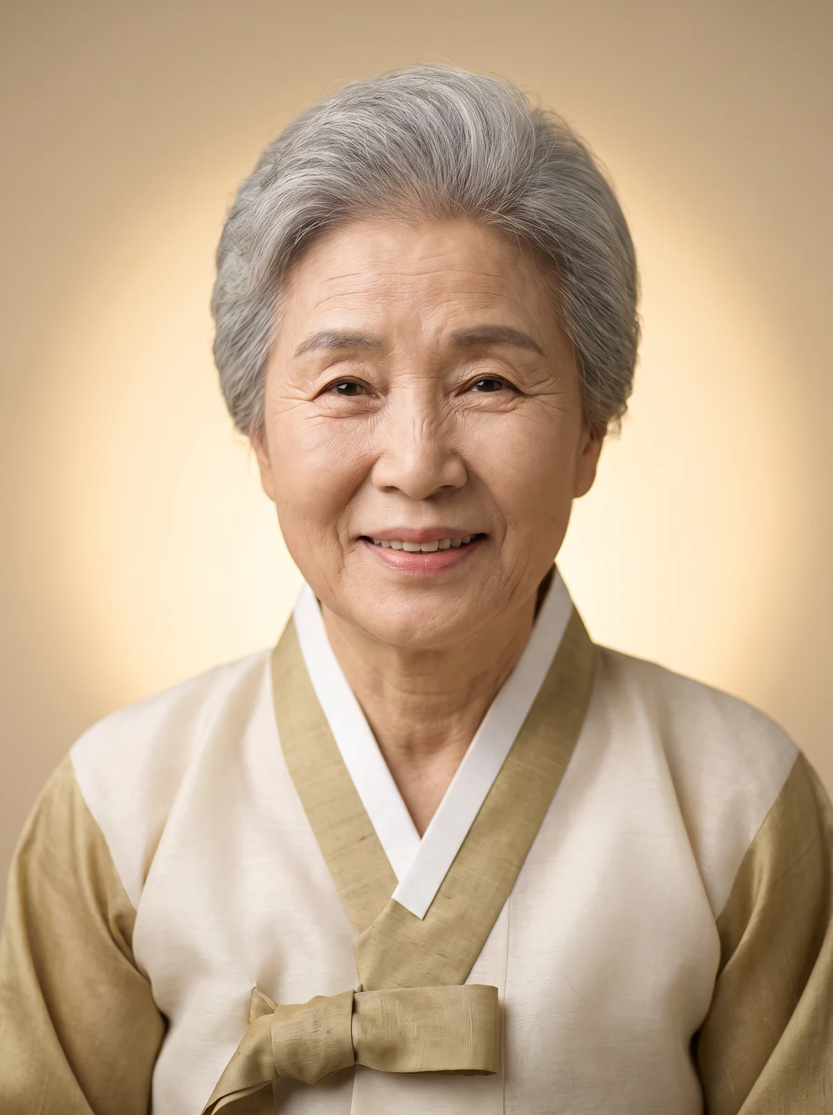 환하게 웃는 어머니의 영정 — 소망의 완성 예시