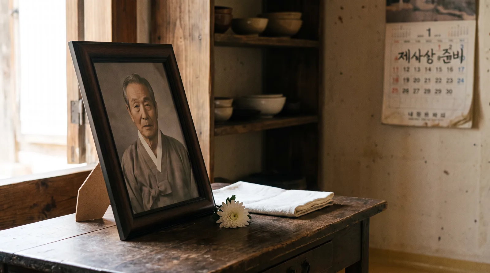 영정사진 — 액자에 담아 모신 완성본 (예시)